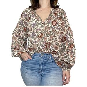 Love the Label botanical peasant blouse with blouson sleeves size Medium